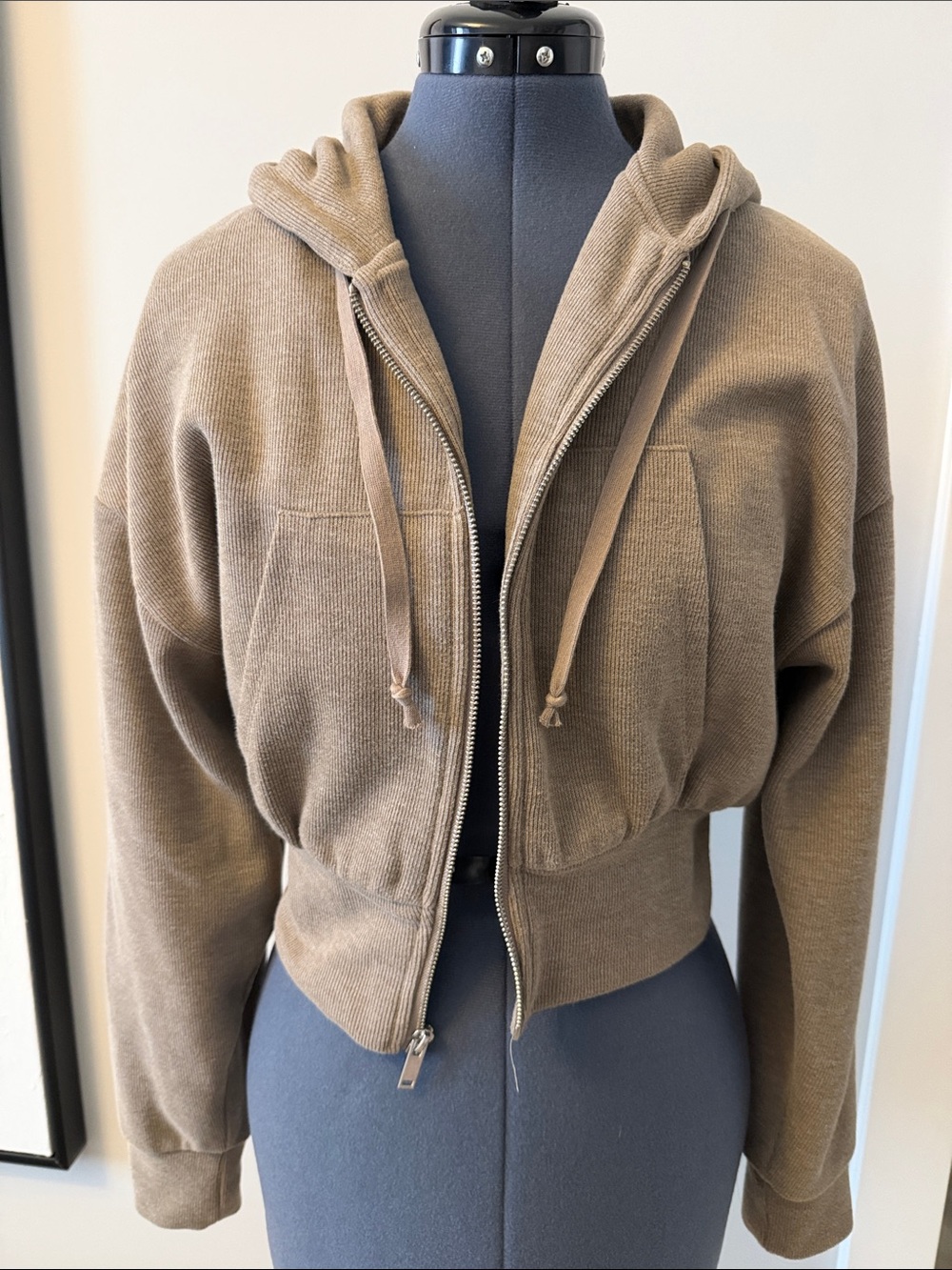 Zara Cropped Brown Hooded Zip Jacket